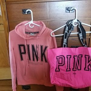 PINK hooded sweatshirt and PINK bag
